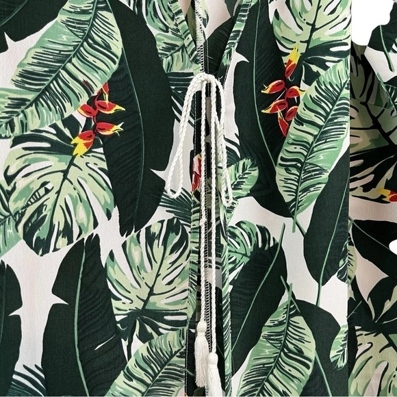 Rachel Zoe Tropical Palm Leaf Green Duster Kimono Long Swim Cover Up Size OS - Picture 4 of 8